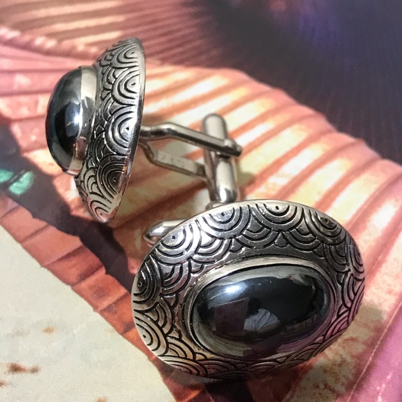 Men’s Hematite vintage silvertone cuff links nice - Picture 2 of 5